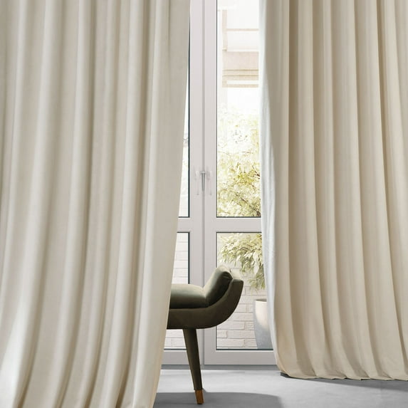 HPD Half Price Drapes Signature Diva Cream Plush Velvet Hotel Blackout Curtains (1 Panel), 50W X 96L