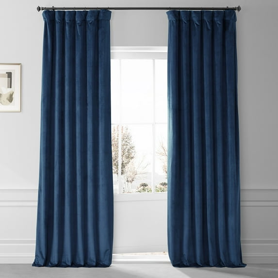 HPD Half Price Drapes Signature Dreamland Blue Plush Velvet Hotel Blackout Curtains(1 Panel),50W X 96L