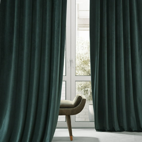 HPD Half Price Drapes Signature Spirit Green Plush Velvet Hotel Blackout Curtains (1 Panel), 50W X 84L