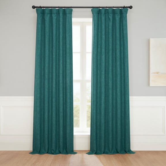 HPD Half Price Drapes Slate Teal Faux Linen Room Darkening Curtains for Bedroom & Living Room Curtains (1 Panel), Door & Window Curtains 120 inches long, Rod Pocket Curtains & drapes, 50W X 120L