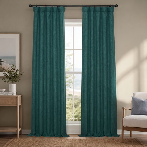 HPD Half Price Drapes Slate Teal Faux Linen Room Darkening Curtains for Bedroom & Living Room Curtains (1 Panel), Door & Window Curtains 84 inches long, Rod Pocket Curtains & drapes, 50W X 84L