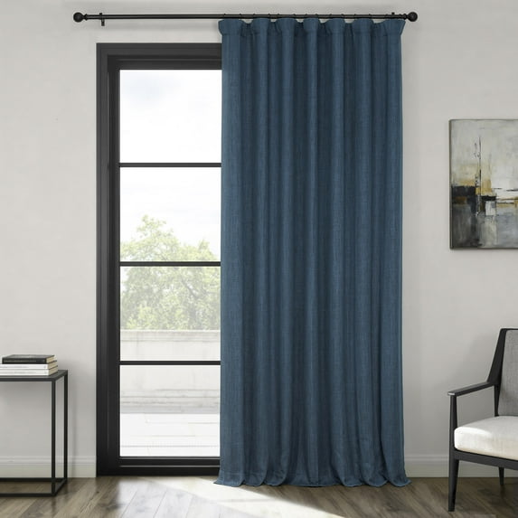 HPD Half Price Indigo Extra Wide Faux Linen Room Darkening Curtains for Bedroom & Living Room Curtains (1 Panel), Window Curtains 96 inches long, Rod pocket curtains & drapes, 100W X 96L