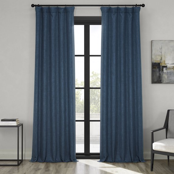 HPD Half Price Indigo Faux Linen Room Darkening Curtains for Bedroom & Living Room Curtains (1 Panel), Window Curtains 120 inches long, Rod pocket curtains & drapes, 50W X 120L