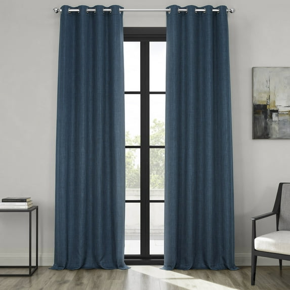 HPD Half Price Indigo Grommet Faux Linen Room Darkening Curtains for Bedroom & Living Room Curtains (1 Panel), Window Curtains 108 inches long, Grommet curtains & drapes, 50W X 108L