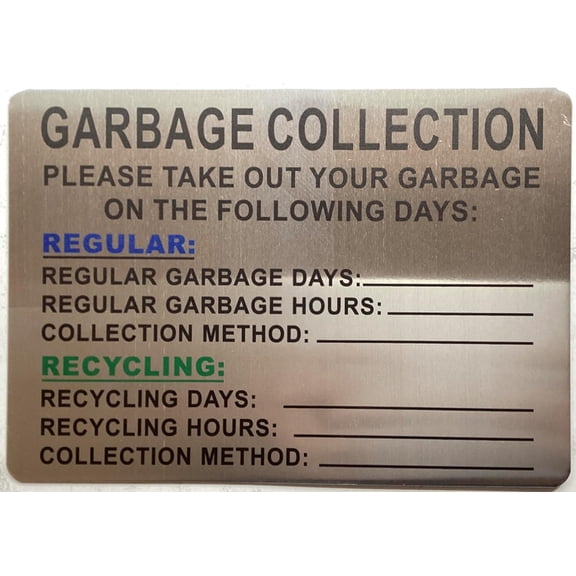 HPD NYC GARBAGE COLLECTION SIGN (SILVER/RED,COME WITH DOUBLE SIDED TAPE, ALUMINUM,SIZE 7X10 INCH)