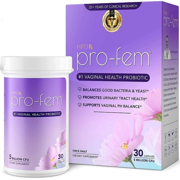 HPD Rx Pro-Fem #1 Vaginal Health Probiotic, Clinically Proven to Promote Yeast & PH Balance, Urinary Tract Health, Feminine Probiotics, 30 Capsules, 1 Pack