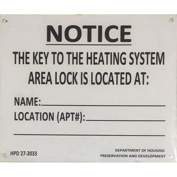 HPD Sign-"Key to The Heating" Sign (White, 7X8.5 INCH, Aluminium) (ref-2201)