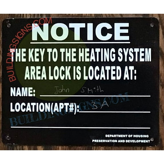 HPD Sign- Key to The Heating System Sign (Black, 7X8.5 INCH, Aluminum)-Black Rock LINE(ref062022)