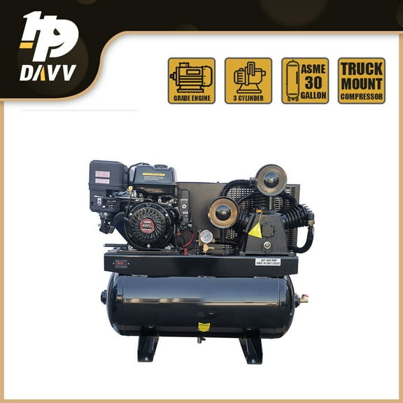 HPDAVV 13HP Gas Powered Air Compressor 24CFM Electric Start Gasoline Driven Piston Pump Air Compressed System Max. Pressure180PSI w/30 Gal ASME Tank for Truck, Workshop, Construction Sites, Machinery