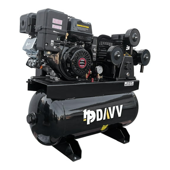 HPDAVV 13HP Gas Powered Air Compressor, 30 Gallon Horizontal ASME Tank, 3-Cylinder Cast Iron Piston Pump, 44 CFM @ 125 PSI for Service Trucks and Mobile Construction