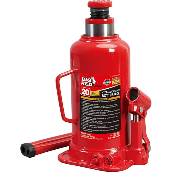 HPDAVV 20 Ton (40,000 lb) Capacity Hydraulic Welded Bottle Jack, Red