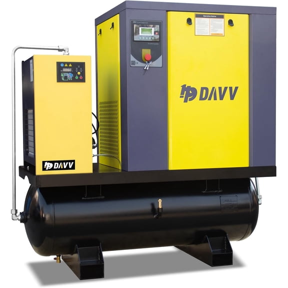 HPDAVV 20HP Rotary Screw Air Compressor, 230V 3-Phase, 125 PSI, 81 CFM, w/80 Gal ASME Tank & Air Dryer