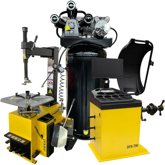 HPDAVV 21'' Rim 1.5HP Tire Changer and 10''-24'' Rim Tire Balancer Combo and 5HP Air Compressor w/ 60Gal ASME Tank for Tire Repair and Wheel Balancing Garage Shop Equipment w/ 1 Year Full Warranty