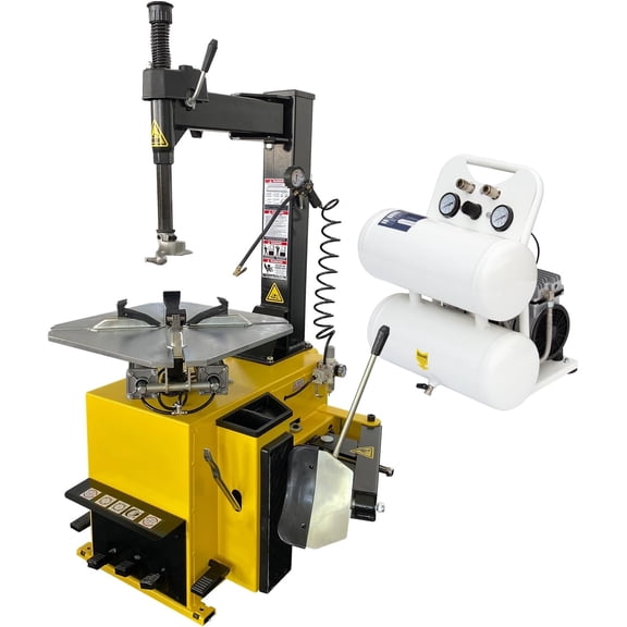 HPDAVV 24" Professional Tire Changer Machine & 1.1HP Ultra-Quiet Oil-Free Air Compressor Bundle, 1.5HP Motor, 110V Garage Shop Equipment for Tire Repair & Wheel Balancing