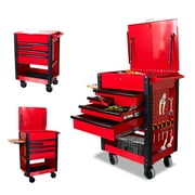 HPDAVV 5-Drawer Rolling Tool Cart, 500 lb Capacity Steel Tool Trolley with Lockable Drawers, Steel Worktop, Folding Side Table and Brake Wheels for Garage Workshop