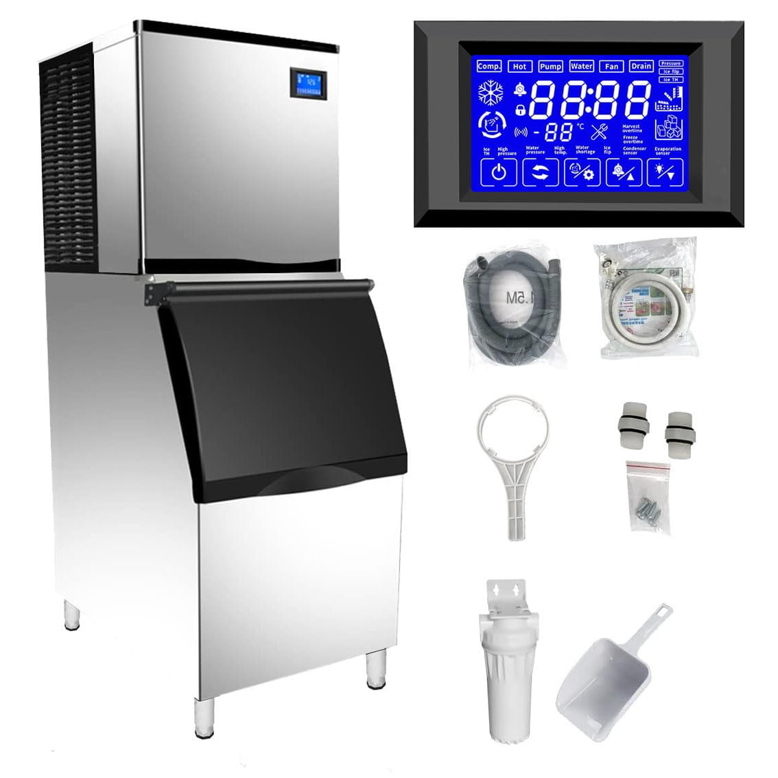 HPDAVV Commercial Ice Maker Machine - 1000 LBS/24H High Capacity, 220V Ice Machine with 440 LBS Bin, Self-Cleaning & Touchscreen for Bars, Restaurants & Cafes