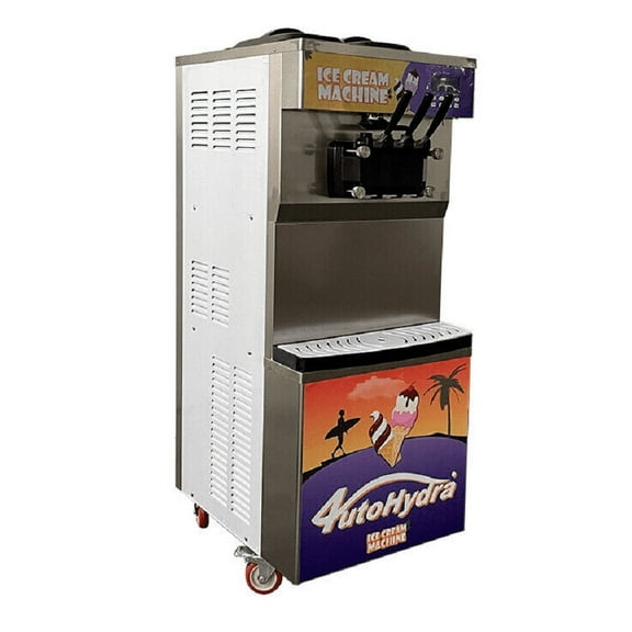 HPDAVV Commercial Soft Ice Cream Machine 2300W 3 Flavors (2 Single Flavors & 1 Mixed Flavor) 9.5-10.5 Gallon per Hour Ice Cream Machine Auto Clean for Restaurants Snack Bar, Sliver