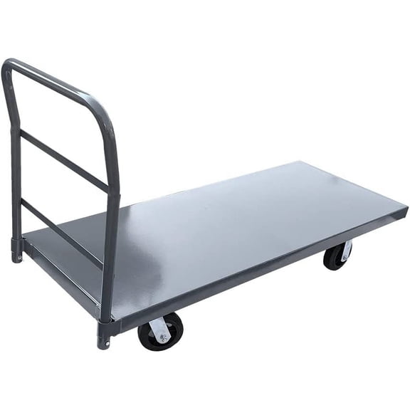 HPDAVV Steel Platform Truck / Smooth Deck Platform Truck Industrial Push Cart 48" L x 24" W Portable Dolly Large Flatbed with 6"x4" Wheels 2000lb Capacity, Gray