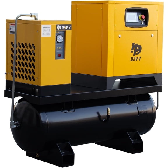HPDAVV Variable Frequency Drive Rotary Screw Air Compressor System – 10HP/7.5KW, 39CFM @125PSI, 80 Gallon ASME Tank with Refrigerated Dryer – 460V 3-Phase Industrial Base Mounted Unit