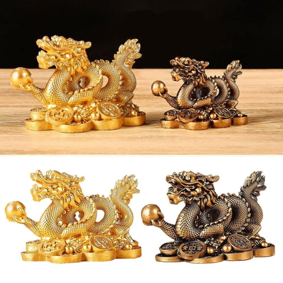 Clerance! 2024 Lunar New Year Dragon Ornament Becomes Rich Golden Statueh Dragon