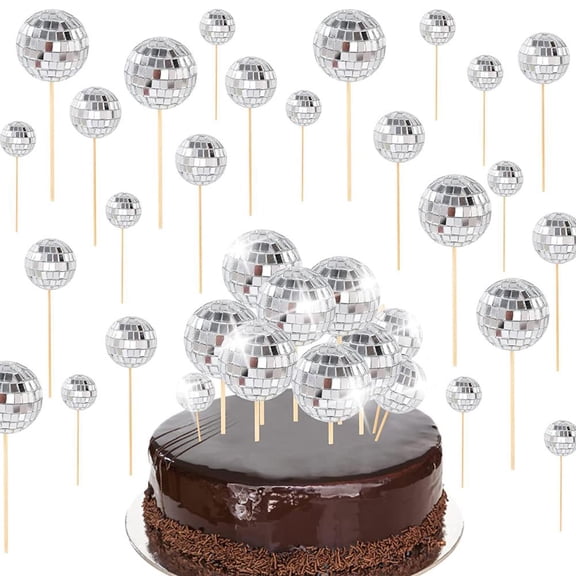 HPDL Disco Ball with Woodstick Cake Decoration Mirror Cake Topper Set Party
