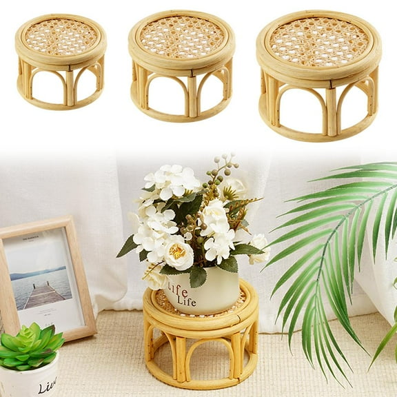 HPDL Rattan Round Riser Plant Stand Indoor Rustic Lot D2 E7U3