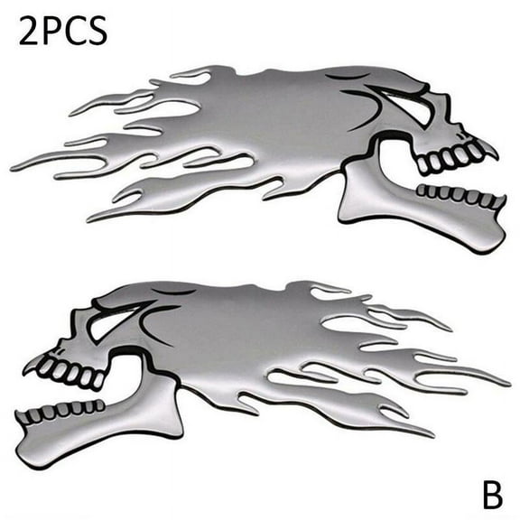 HPDL Silver 3D flame skull decal soft adhesive sticker universal pattern suitable for car motorcycle fuel tank electric vehicle logo