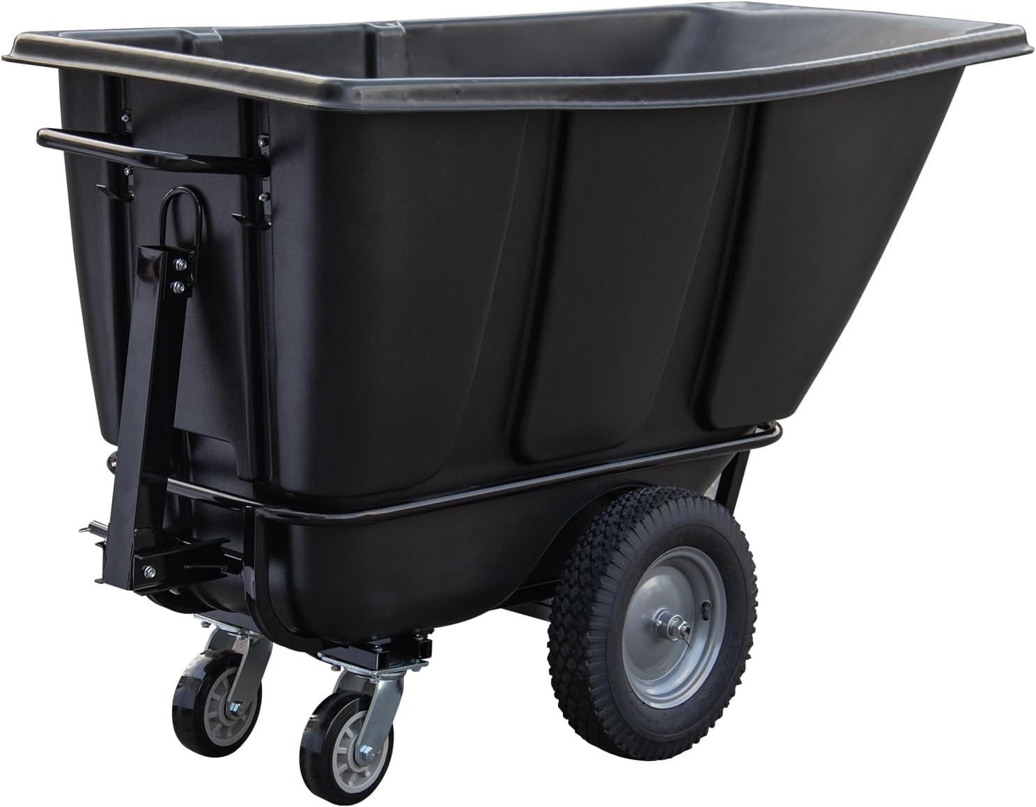 HPDMC 1/2 Cubic Yard Tilt Dump Truck, 1400 lbs Capacity Heavy Duty Trash Cart with 16" Pneumatic Wheels & 6" Swivel Casters, Industrial Garbage Recycling Cart for Construction & Warehouse, Black