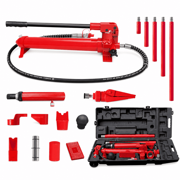 HPDMC 10 Ton Porta Power Hydraulic Jack Kit, 20,000 lb Auto Body Frame Repair Tool with 5.1 ft Hose, 13 Attachments & Case