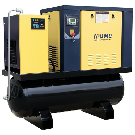 HPDMC  10HP Rotary Screw Air Compressor, 208 - 230V 3 - Phase, 35 CFM @ 125 PSI, w/ 80 Gal ASME Horizontal Tank, Refrigerated Air Dryer & Line Filter PACK7 - TAVSD