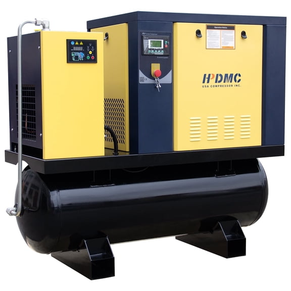 HPDMC 10HP Rotary Screw Air Compressor, 460V 3-Phase, 35 CFM @ 125 PSI, w/ 80 Gal ASME Tank & Air Dryer PACK7-TAE