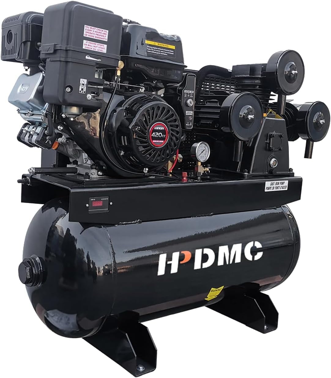 HPDMC 13HP Gas Powered Air Compressor - 35CFM 125PSI 3-Cylinder Piston Pump - 30 Gal ASME Tank - Electric Start Gas Air Compressor for Workshop, Construction & Farm - Heavy Duty Portable