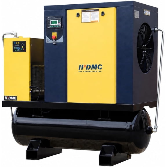 HPDMC 15HP All-in-One Rotary Screw Air Compressor with 80 Gallon Tank and Refrigerated Dryer, 55 CFM, 125 PSI, 230V 1/3-Phase,PACK11-TAV