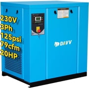 HPDMC 20HP 15KW Industrial Rotary Screw Air Compressor, 81 CFM @ 125 PSI, 230V 3-Phase Stationary Compressed Air System with Intelligent Microprocessor Control