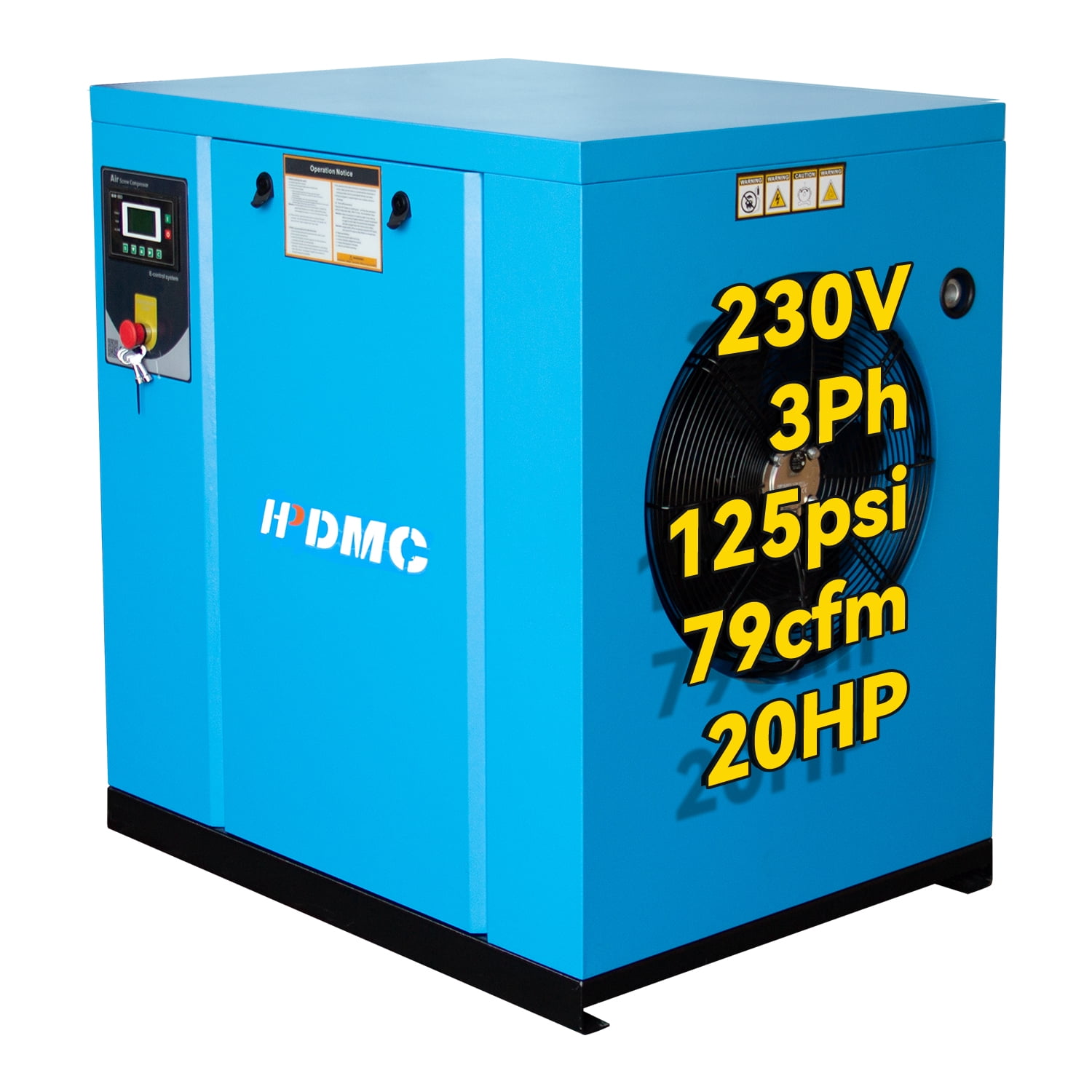 HPDMC 20HP Rotary Screw Air Compressor, 79 CFM @ 125 PSI, 208-230V 3 ...