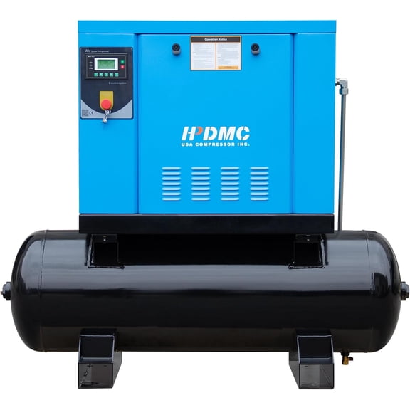 HPDMC 4KW 5.5HP Rotary Screw Air Compressor with 60-Gallon ASME Tank, 230V Single-Phase, 18 CFM, 150 PSI Heavy-Duty Compressed Air System for Workshops & Automotive