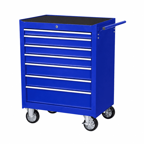 HPDMC 5-Drawer Rolling Tool Cart, Blue Steel Tool Storage Cabinet with Lockable Drawers, 500 lb Capacity, EVA Top Mat, Side Handle and Brake Casters for Garage Workshop