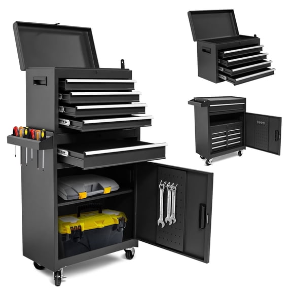 HPDMC 5-Drawer Rolling Tool Chest, High Capacity, Adjustable Shelf, Lockable Drawers, Detachable 2 in 1 Mechanic Tool Box Storage Cabinet with Wheels for Garage Workshop Warehouse Repair Shop