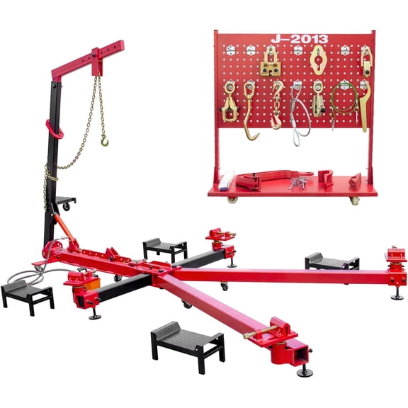 HPDMC 5-Ton Auto Body Frame Puller, 11,000 lbs Tension Car Body Straightener, 6600 lbs Loading Capacity Frame Repair Tool with 120° Swivel Post & Mobile Workbench for Sedan, SUV, Pickup, J-2013
