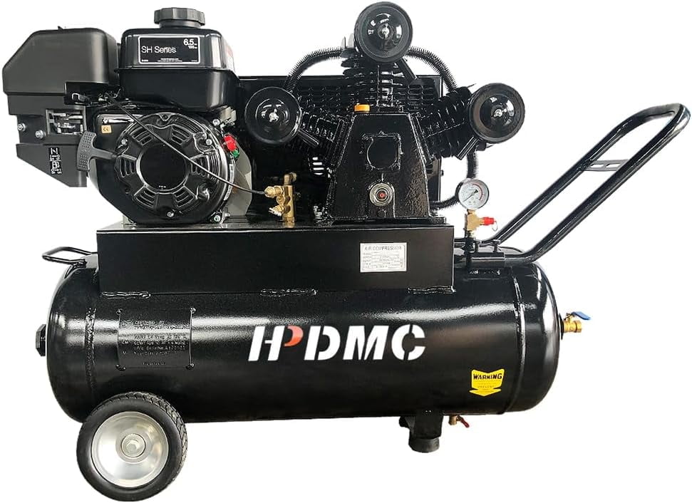 HPDMC 6.5HP Portable Heavy Duty Air Compressor - 20 Gallon Horizontal Gasoline Powered Piston Air Pump with KOHLER Engine - 17 CFM @ 125 PSI Industrial Grade