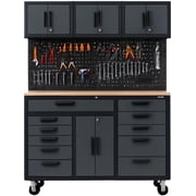 HPDMC 72in Rolling Tool Chest Cabinet Mobile Garage Workbench Heavy-Duty Tool Cabinet on Wheels with 11 Drawers, 2-Door Cabinet, 3 Top Cabinet, Pegboard & Power Strip for Tool Organization