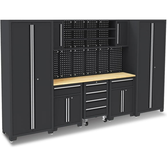 HPDMC 9-Piece Garage Storage Cabinet System - Heavy Duty Steel Workshop Set w/ 71" Workbench, Roller Cabinet, Drawers & Pegboard | Gray Tool Organization System for Garage/Workshop