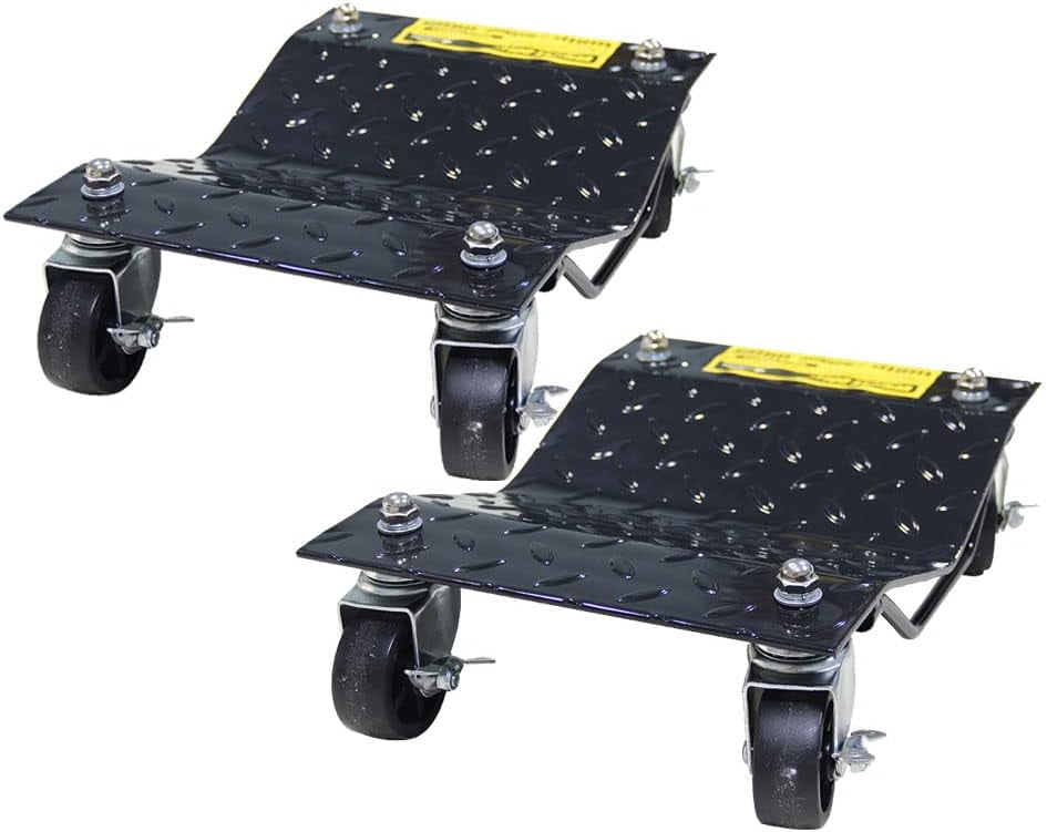 HPDMC Car Tire Stakes - 3000 lbs Capacity (1500 lbs per Skate), Heavy Duty Wheel Dolly Set of 2, Vehicle Movers with 3" Ball Bearing Casters, 16" x 12"