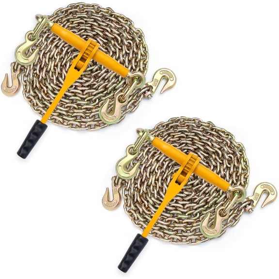 HPDMC Chain and Binder Kit - Set of 2, 5/16in x 20ft G80 Chains with Ratchet Load Binders, 5/16in-3/8in 5400 lbs Working Load Limit