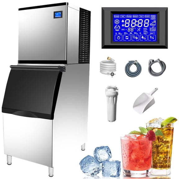 HPDMC Commercial Ice Maker Machine - 350 LBS/24H, 110V Countertop Ice Machine with 300 LBS Bin, Self-Cleaning & Touchscreen for Bars, Restaurants & Cafes