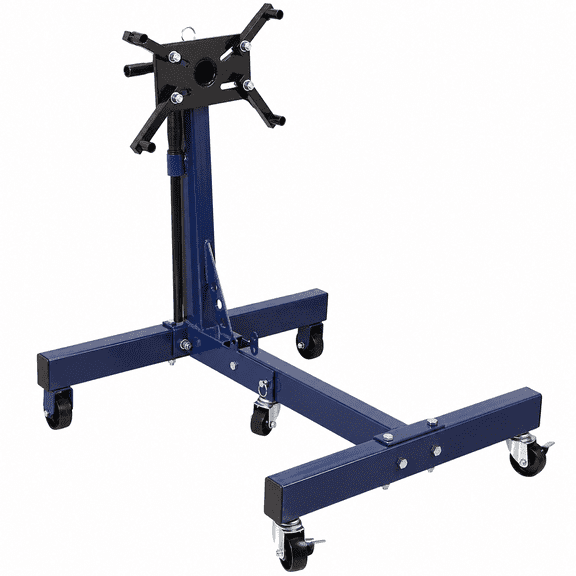 HPDMC 1500 lb Steel Engine Stand, Foldable Rolling Motor Stand with Rotating Engine Mount Plate, Adjustable Support Arms and Brake Casters for Workshop, Blue
