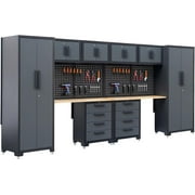HPDMC Garage Storage Cabinet System - 2 7-Pc Heavy Duty Workshop Set w/ Steel Cabinets, 47.2 Workbenches, Drawers & Pegboard | Double Tool Organization System for Garage/Workshop