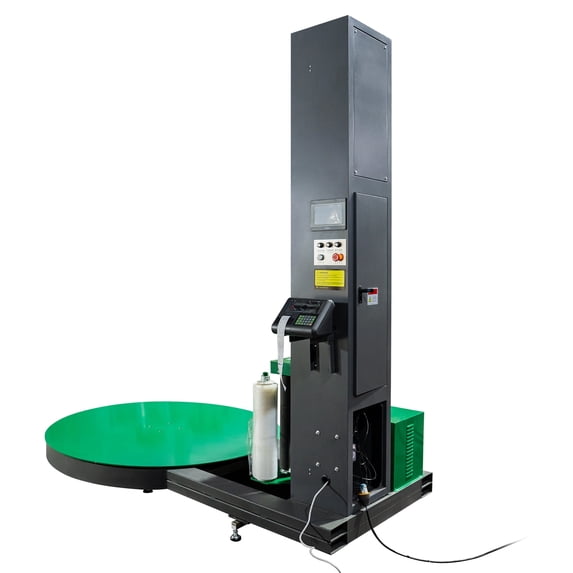 HPDMC Heavy Duty Automatic Pallet Stretch Wrap Machine with Integrated Scale and Label Printer - 4400 lbs Capacity, 110V AC, 65" Turntable, Industrial Stretch Film Wrapper for Warehouse & Logistics