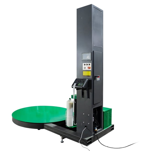 HPDMC Heavy Duty Automatic Pallet Stretch Wrap Machine with Integrated Scale and Label Printer - 4400 lbs Capacity, 110V AC, 65" Turntable, Industrial Stretch Film Wrapper for Warehouse & Logistics