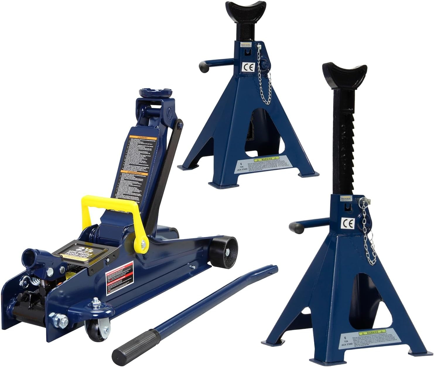 HPDMC Jack Stand Combo - 2.5 Ton Low Profile Floor Jack & 6 Ton Heavy ...